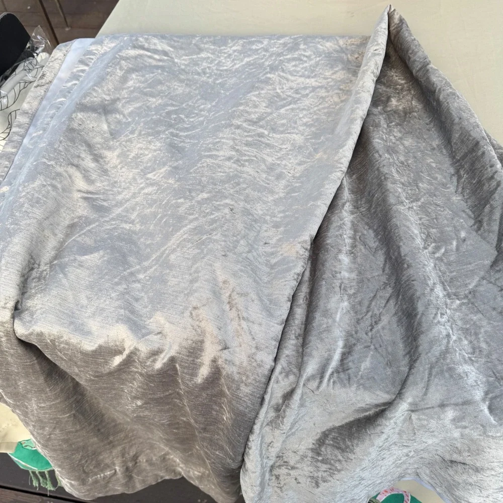 West Elm Curtain Panel 48x96 Silver Gray Crushed Velvet Rod Pocket Back Tab